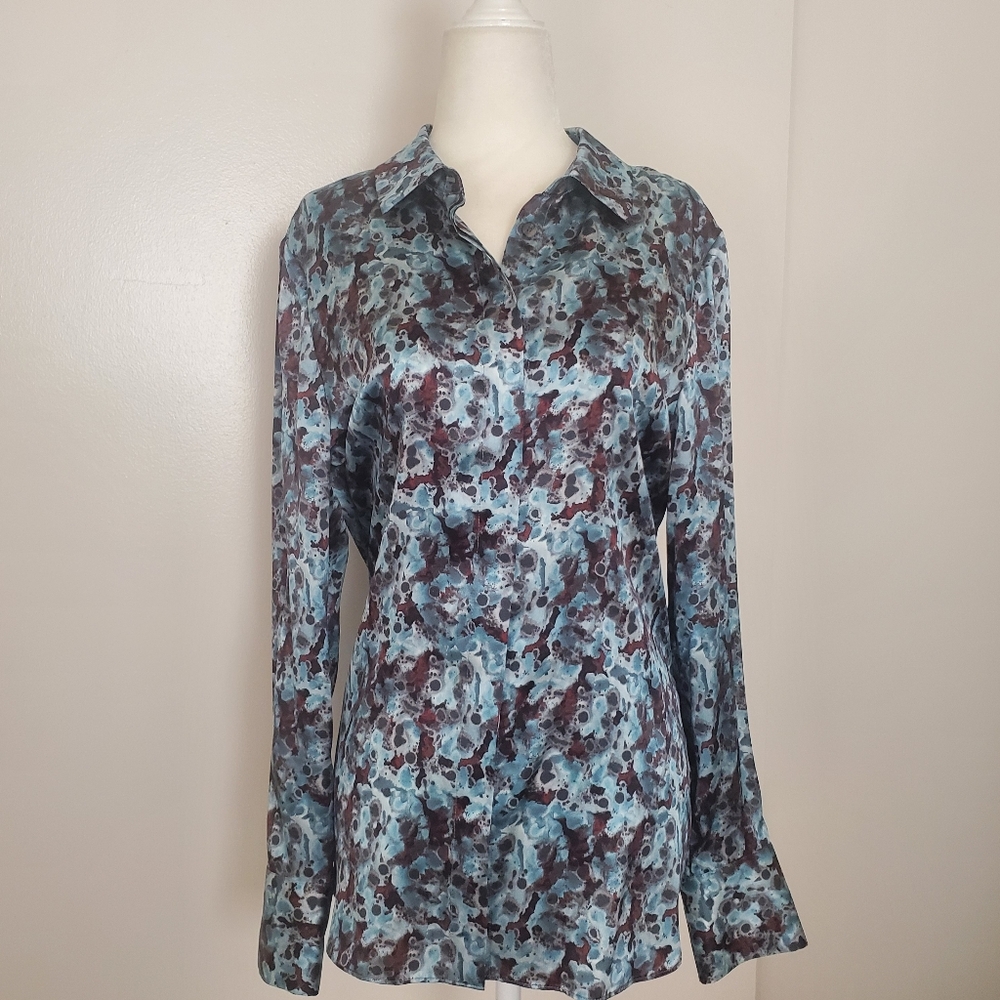 Lafayette 148 Womens Silk Long Sleeve Button Down Silk Size M